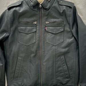 Men's Navy Faux Leather Jacket